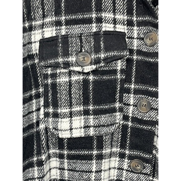 Fashion Nova Flannel Plaid Button Up Jacket Pockets Black Shacket Medium Grunge - Picture 2 of 4